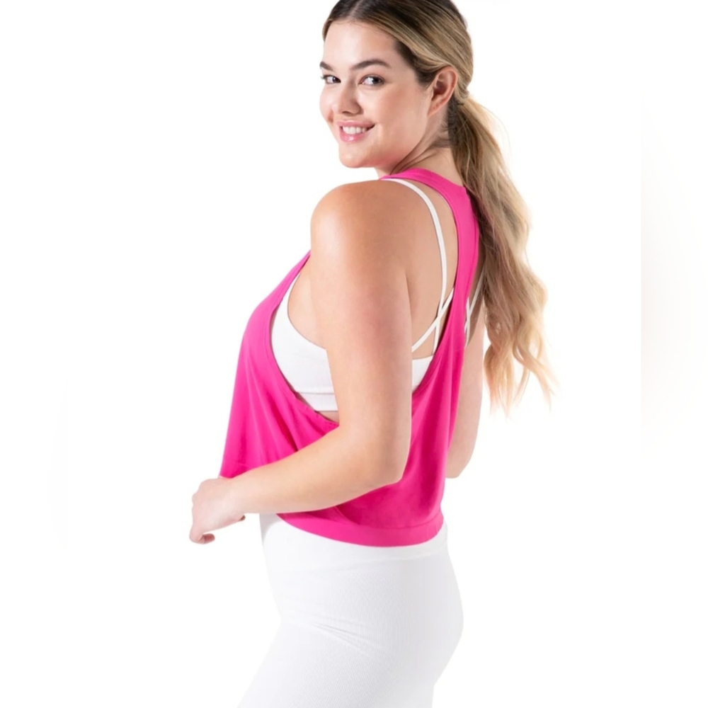 Nux Flow Super Soft Crop Barbie Pink Athletic Workout Tank Size Large